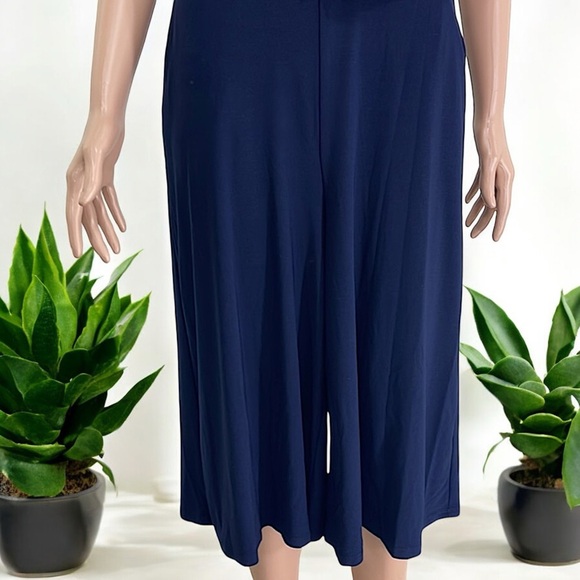 Ralph Lauren Women's Blue Cap Sleeve Wide-Leg Culotte Dress Jumpsuit w/ Pockets - Picture 8 of 16